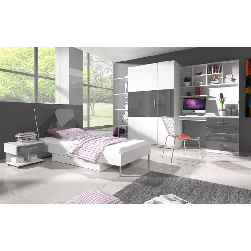 Veneti Nábytok do detskej izby s posteľou a s matracom 90x200 GORT 2 - biely / lesklý biely / lesklý šedý